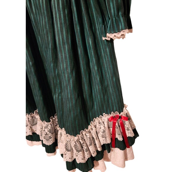 Mini World Dress Green Stripe Red Sash Petticoat Lace Girls Size 12? Made in USA - Picture 3 of 9